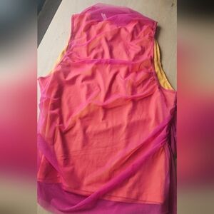 Anthropology Vibrant Pink & Orange Sheer Overlay Tank